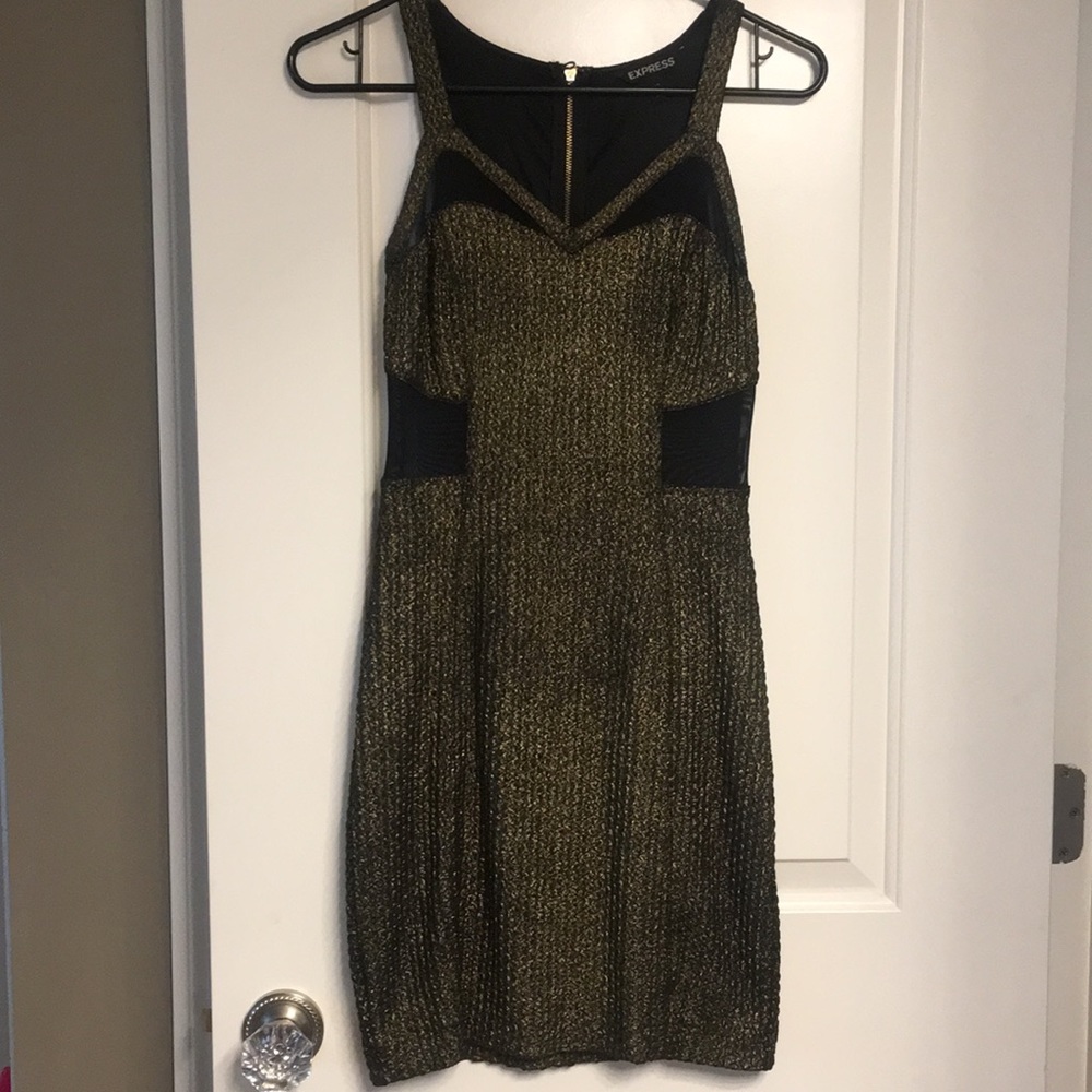 Sparkly gold, black, and sheer dress!